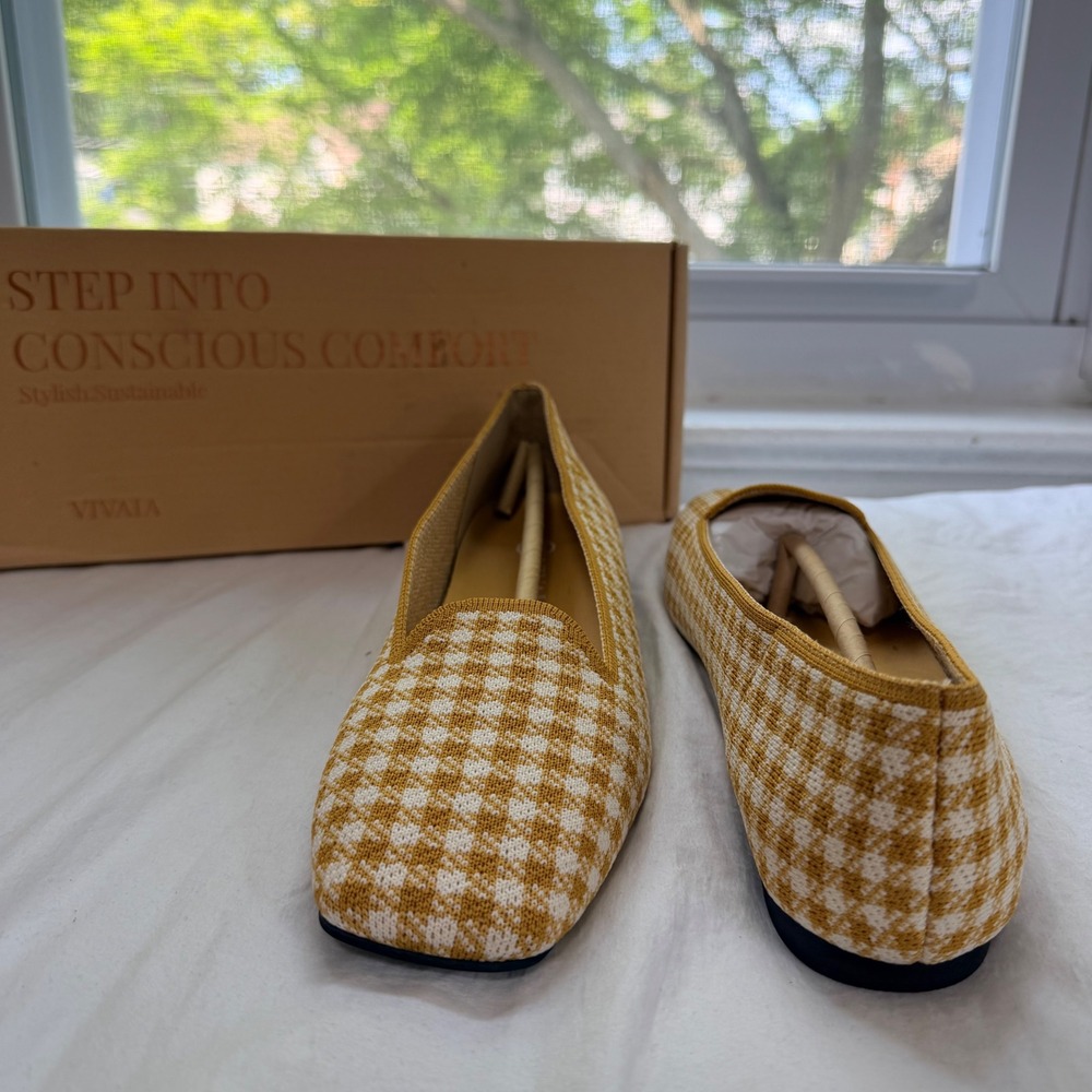 VIVAIA Mustard Yellow Gingham Knit Loafers - Size EU 39 / US 8 / NWT - Picture 3 of 7